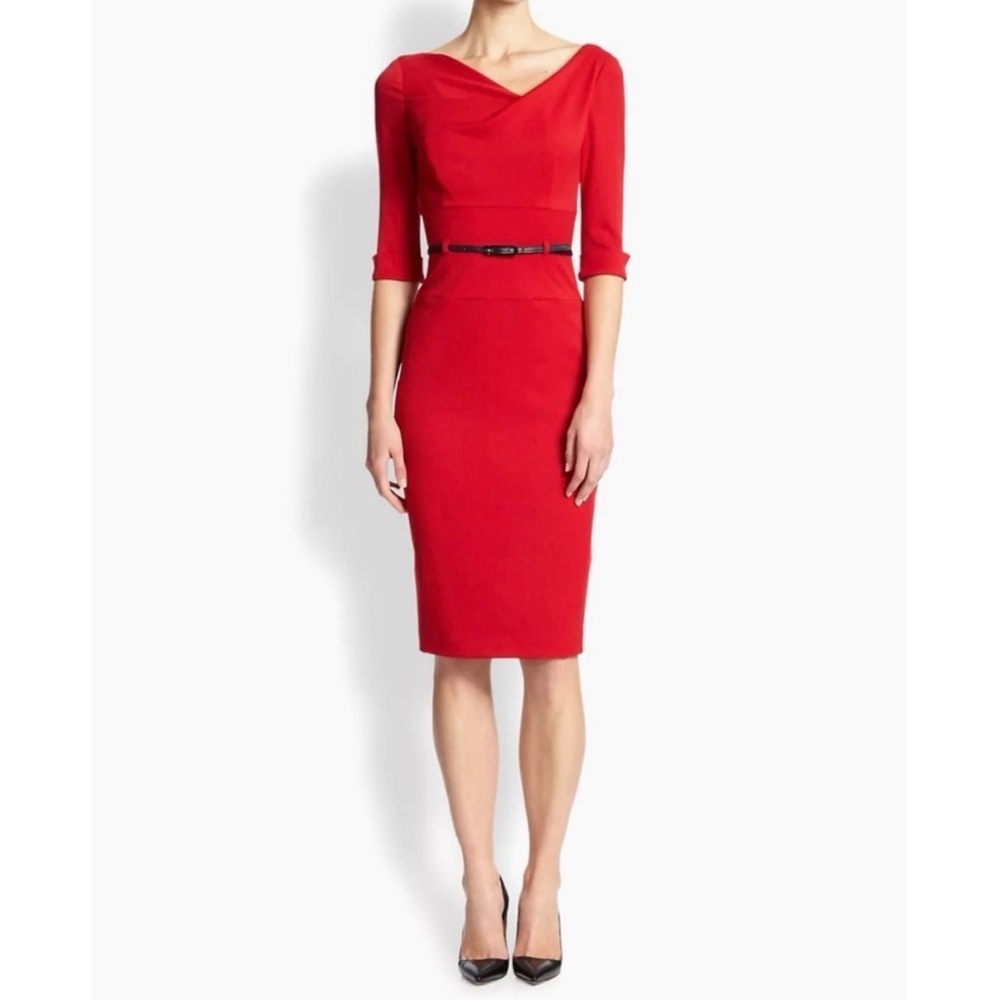 Black Halo Jackie O Three-Quarter Sleeve Sheath Dress Size 6